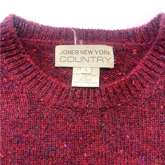 Vintage Women’s Jones New York 100% Wool Speckled Red Sweater sz LARGE colorful - Picture 4 of 9